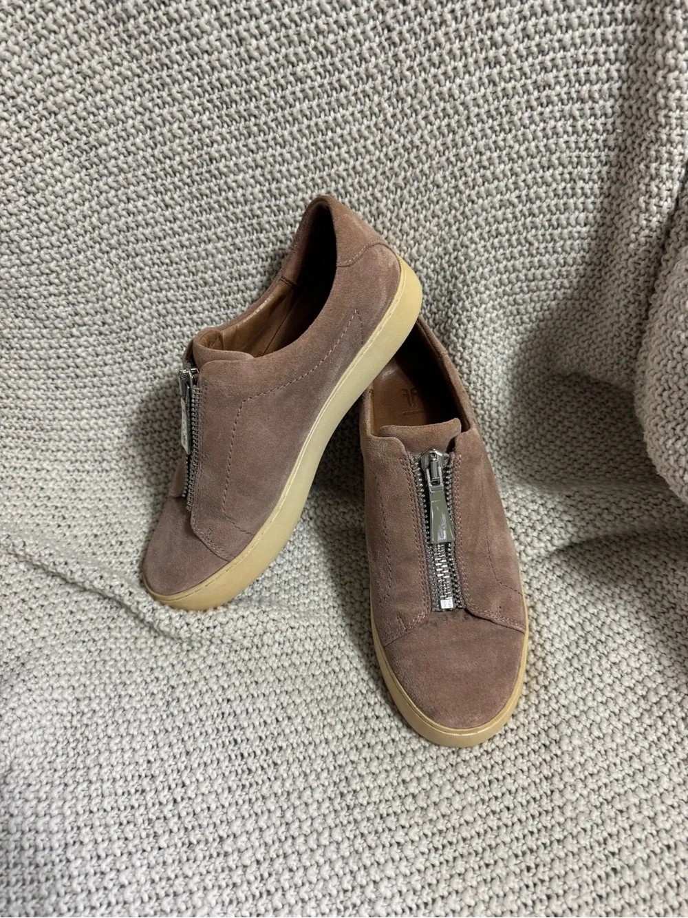 Frye Taupe Suede Zip-Front Women's‎ Slip-On Sneakers